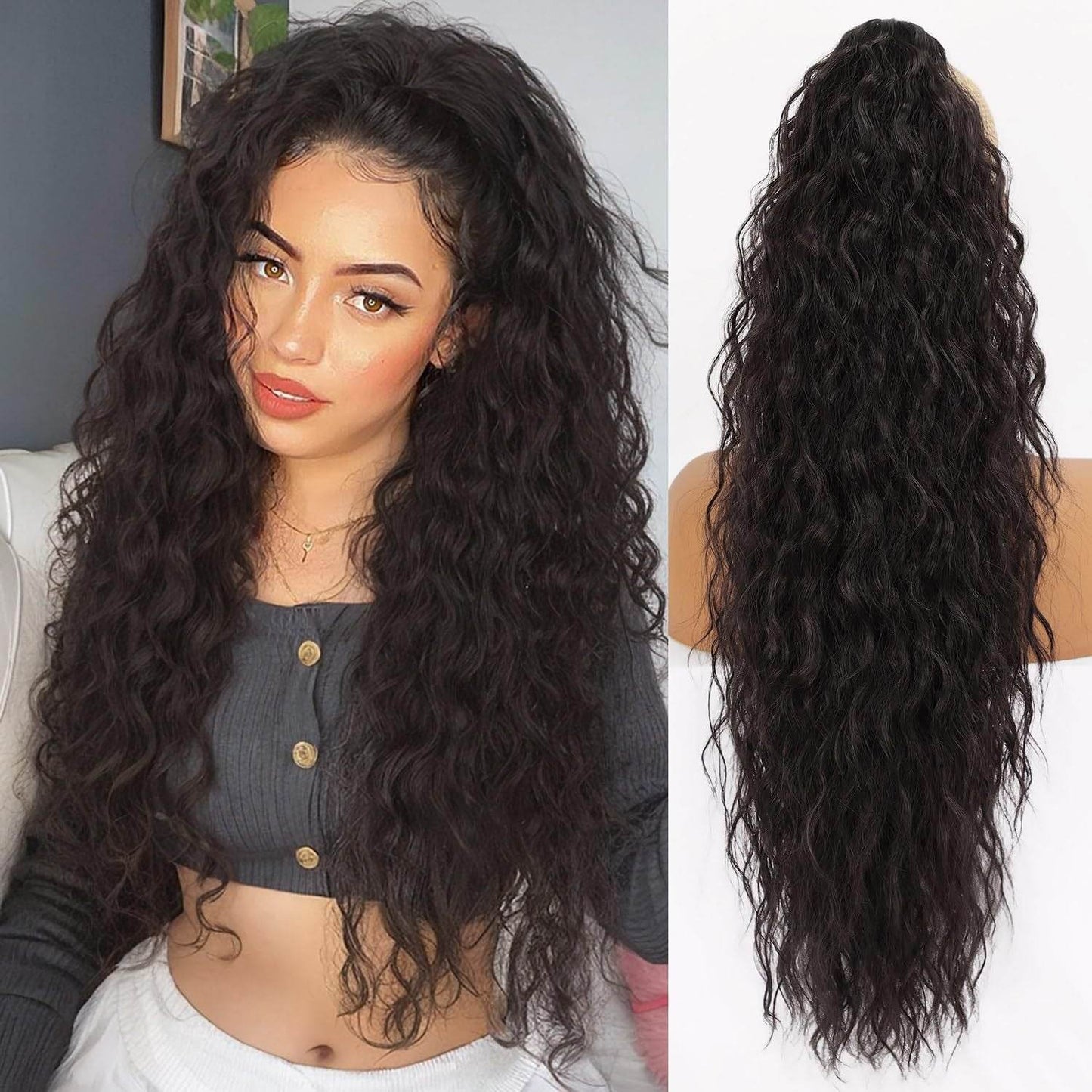 Xuchang wig grab clip ponytail corn perm long curly hair fluffy long curly hair ponytail Amazon cross-border wig - Price Value Store