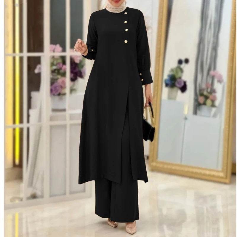 Women's Two-Piece Elegant Long Shirt Wide Leg Pants Set - Price Value Store