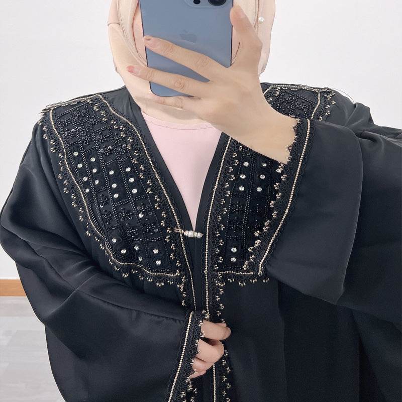 Elegant Bat Sleeve Loose Cardigan with Embroidery - Price Value Store