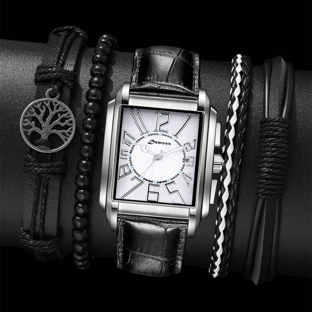 Fashion Men's Square Quartz Watch with Bracelet Set - Price Value Store