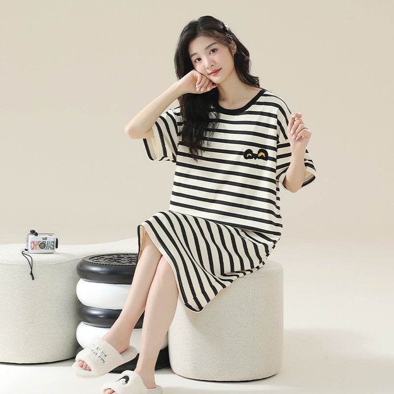 Women's Cotton Antibacterial Summer Nightgown, Cute Cartoon Sleepwear, Sizes M-4XL - Price Value Store