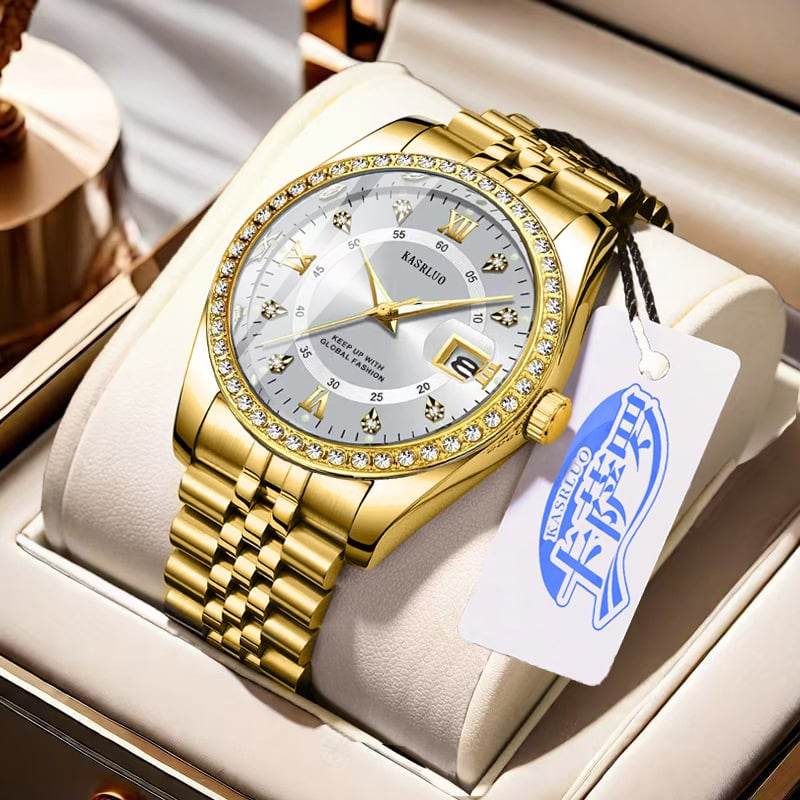 2025 New Roman Numerals Diamond Calendar Steel Band Watch Luminous Waterproof High Color Value Watch Cross-border Hot Sale - Price Value Store