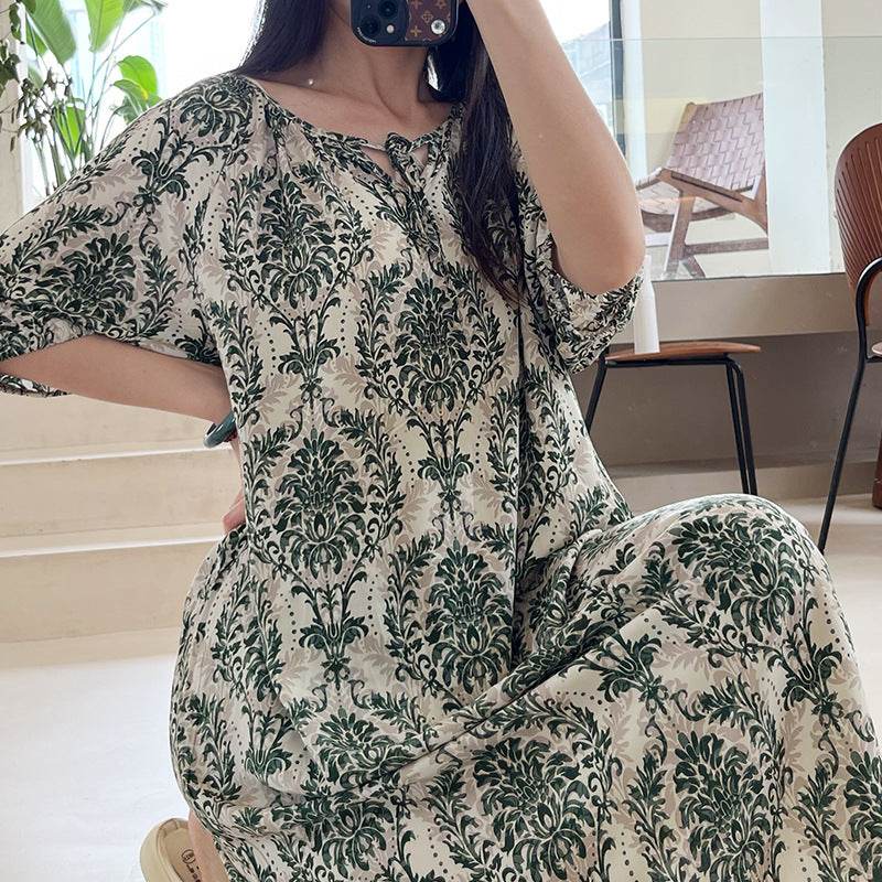 Women's Summer Cotton Silk Nightgown Dress with Belt, Korean Style - Price Value Store