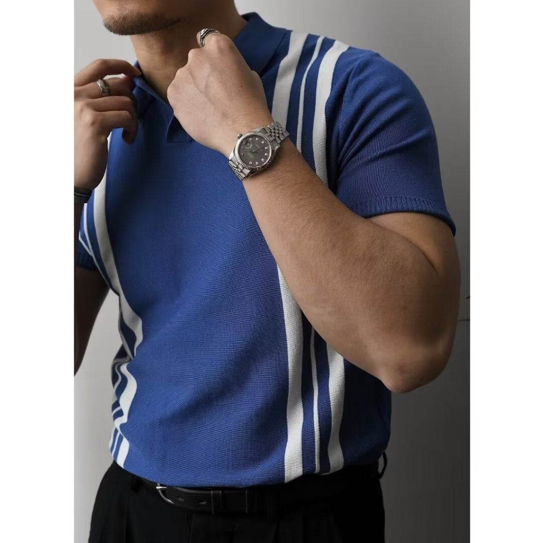 Fashion Casual Lapel Pure Color Polo Shirt Casual Knitted Short-Sleeved Men's Summer New Breathable Trendy Men's T-Shirt - Price Value Store