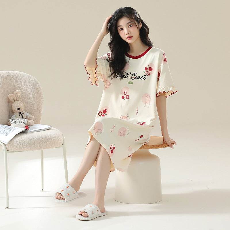 Women's Cotton Antibacterial Summer Nightgown, Cute Cartoon Sleepwear, Sizes M-4XL - Price Value Store