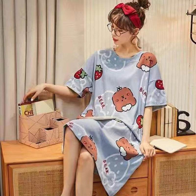 Women's Summer Cartoon Short Sleeve Pajama Dress - Loose Comfortable Home Wear - Price Value Store