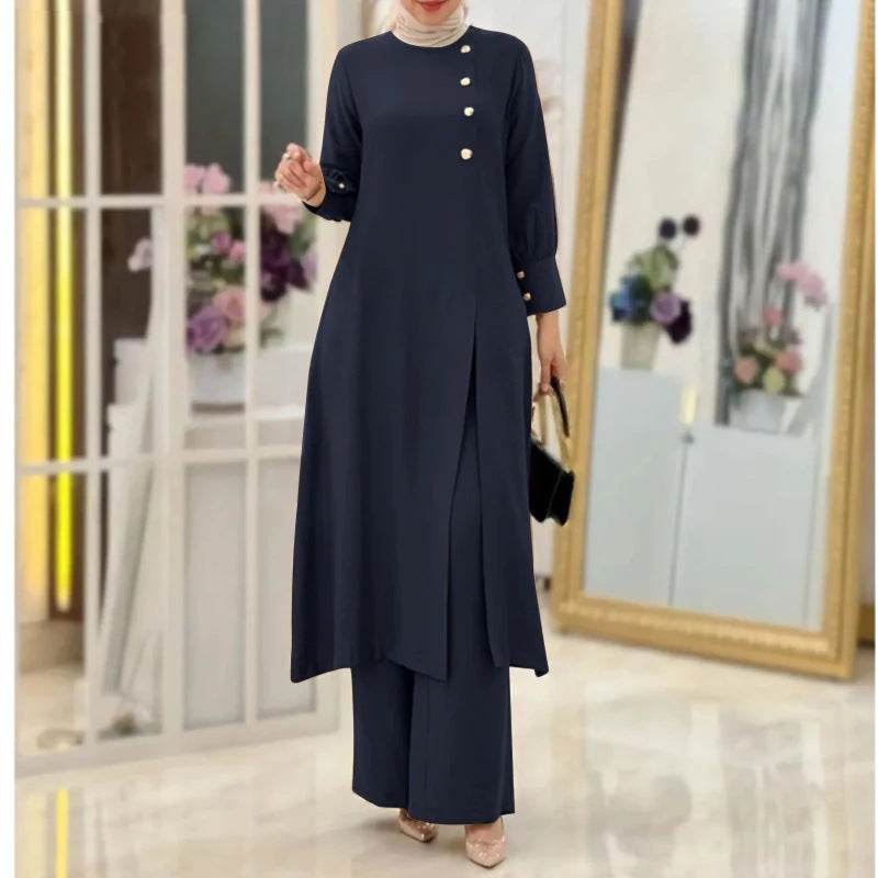 Women's Two-Piece Elegant Long Shirt Wide Leg Pants Set - Price Value Store
