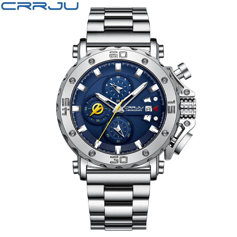 Men's Stainless Steel Quartz Watch with Oversized Dial - Price Value Store