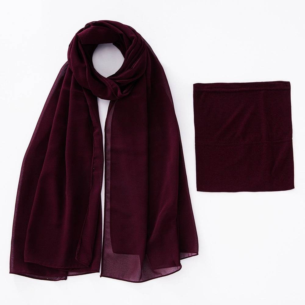 Modal Elastic Bucket Cap with Pearl Chiffon Scarf Set - Price Value Store