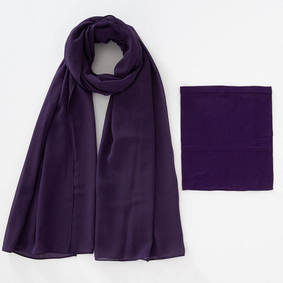 Modal Elastic Bucket Cap with Pearl Chiffon Scarf Set - Price Value Store