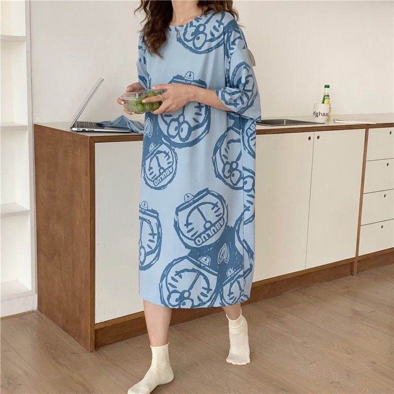 Women's Summer Cartoon Short Sleeve Pajama Dress - Loose Comfortable Home Wear - Price Value Store