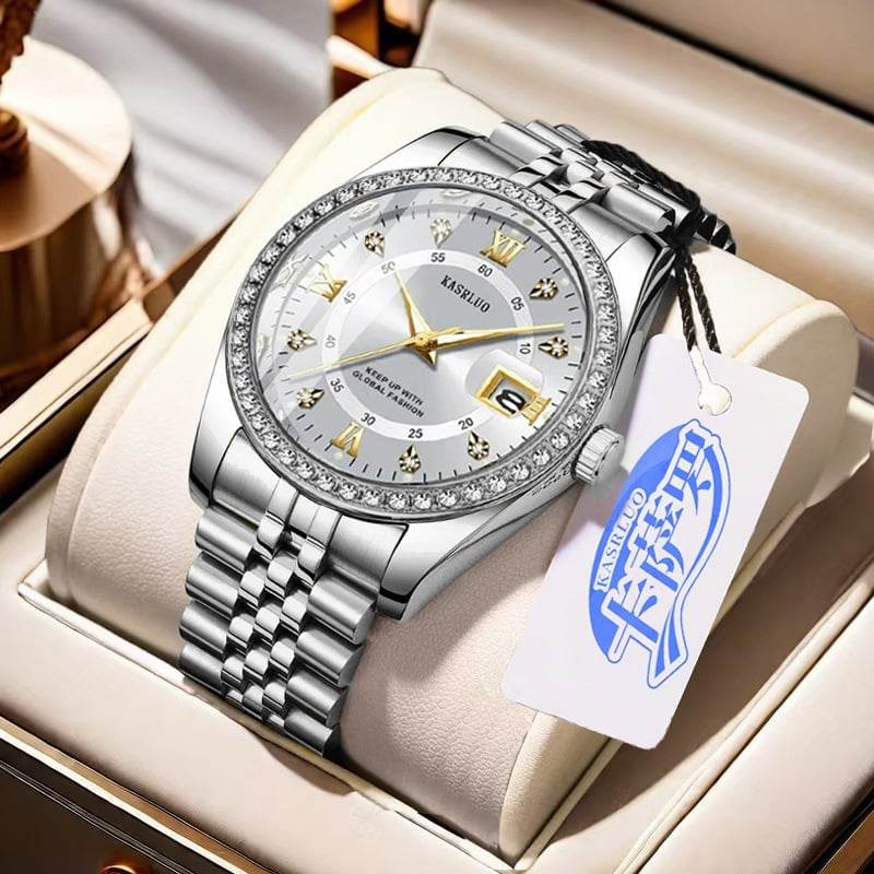 2025 New Roman Numerals Diamond Calendar Steel Band Watch Luminous Waterproof High Color Value Watch Cross-border Hot Sale - Price Value Store