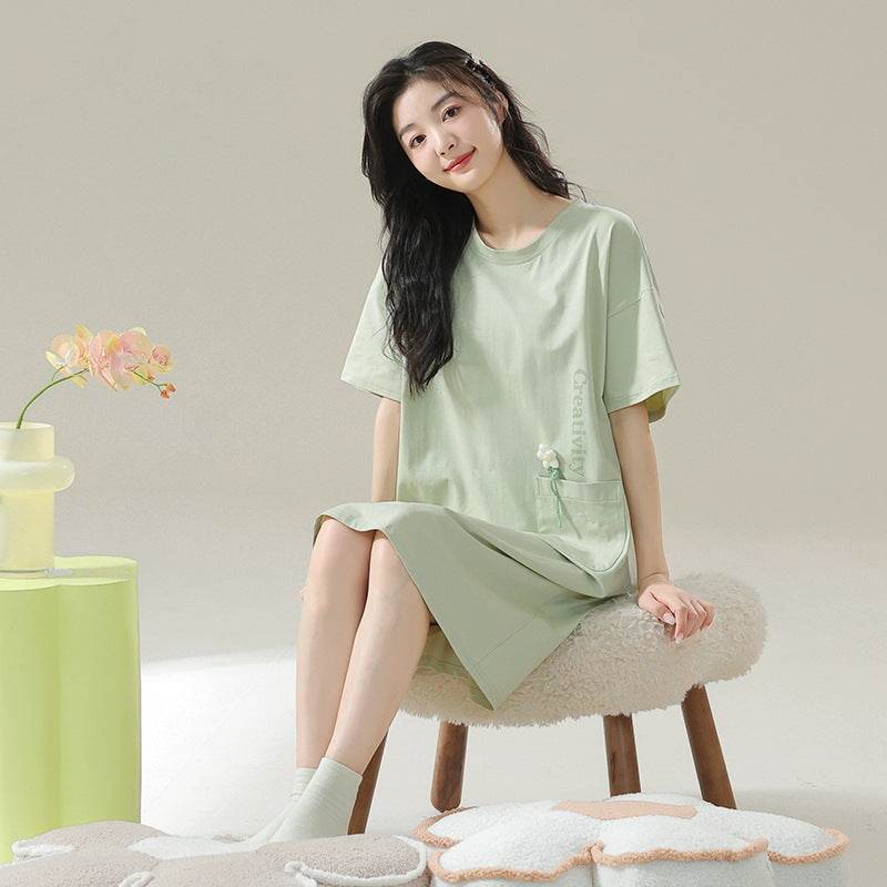 Women's Cotton Antibacterial Summer Nightgown, Cute Cartoon Sleepwear, Sizes M-4XL - Price Value Store