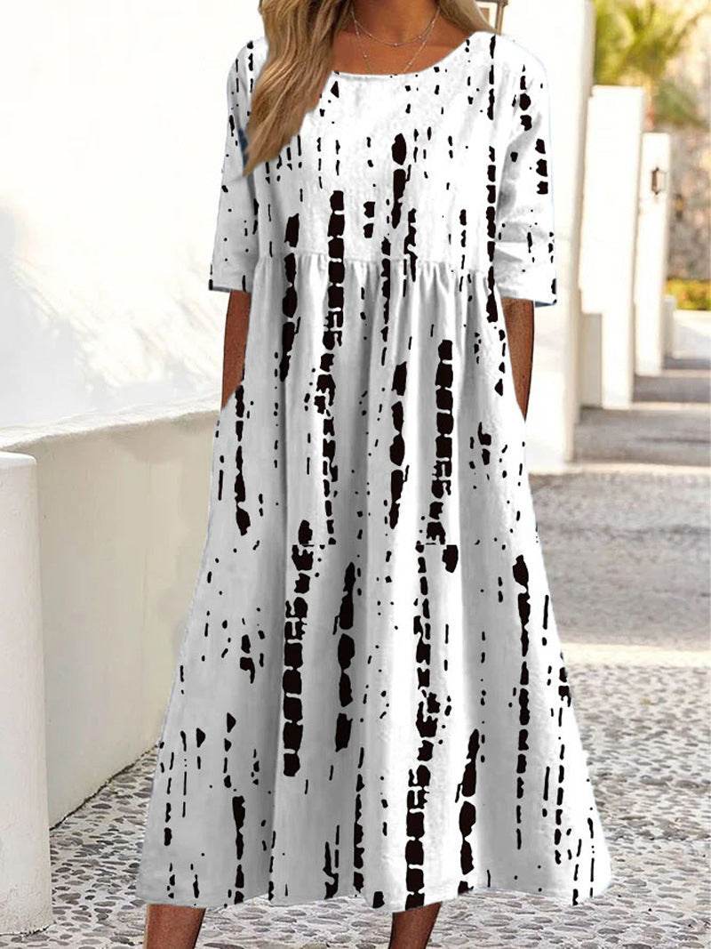 Women's Casual Short Sleeve Printed A-Line Dress with Pocket - Price Value Store