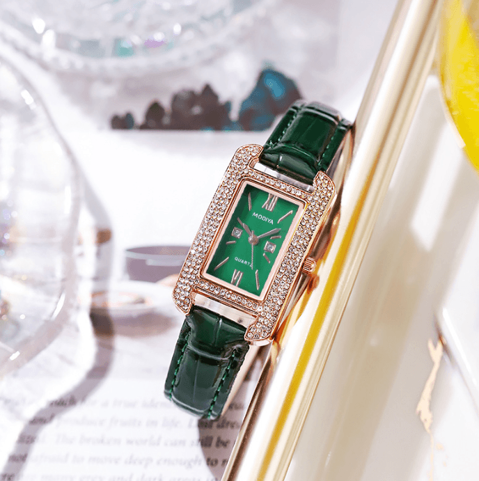 Elegant Diamond Green Dial Women's Watch with Quartz Movement - Price Value Store