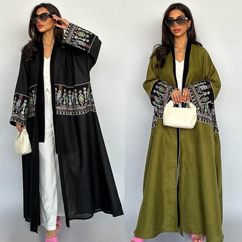 Cardigan with embroidered patterns and long robe - Price Value Store