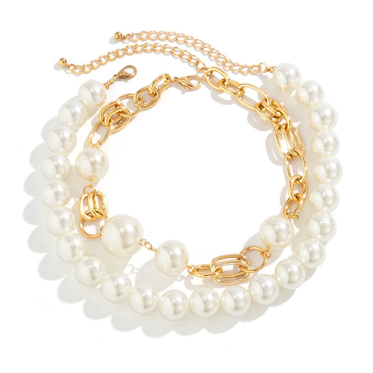 European and American Cross-border Jewelry Creative Punk Style Round Bead Double Layer Overlapping Necklace necklace Exaggerated Metal Chain - Price Value Store