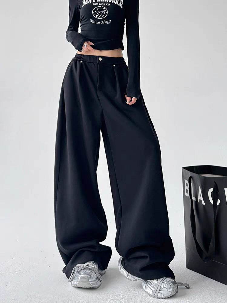 Women's Leather-Patched Casual Wide Leg Pants - Price Value Store