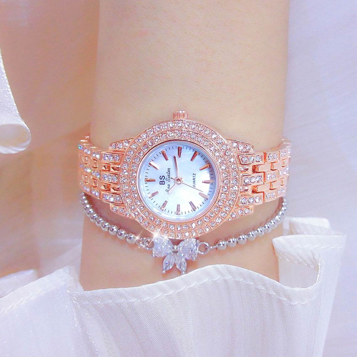 Luxury Diamond Women's Watch with Mother-of-Pearl Dial - Price Value Store