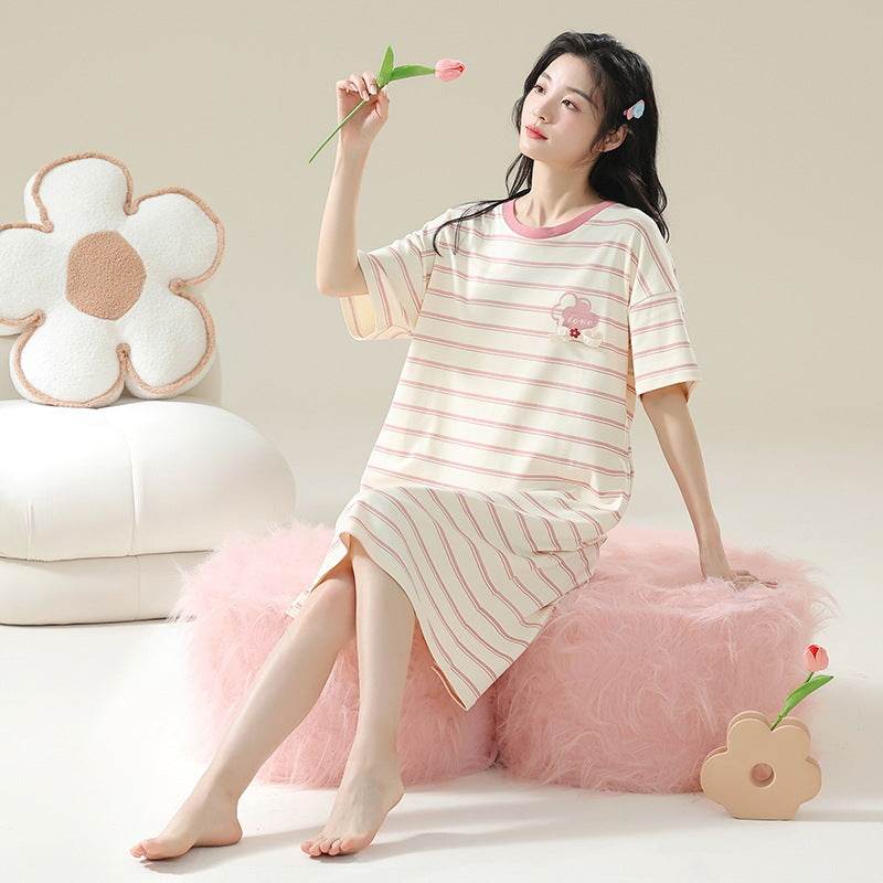 Women's Cotton Antibacterial Summer Nightgown, Cute Cartoon Sleepwear, Sizes M-4XL - Price Value Store