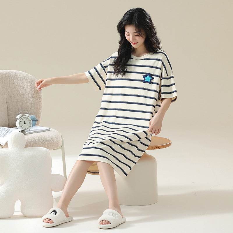 Women's Cotton Antibacterial Summer Nightgown, Cute Cartoon Sleepwear, Sizes M-4XL - Price Value Store