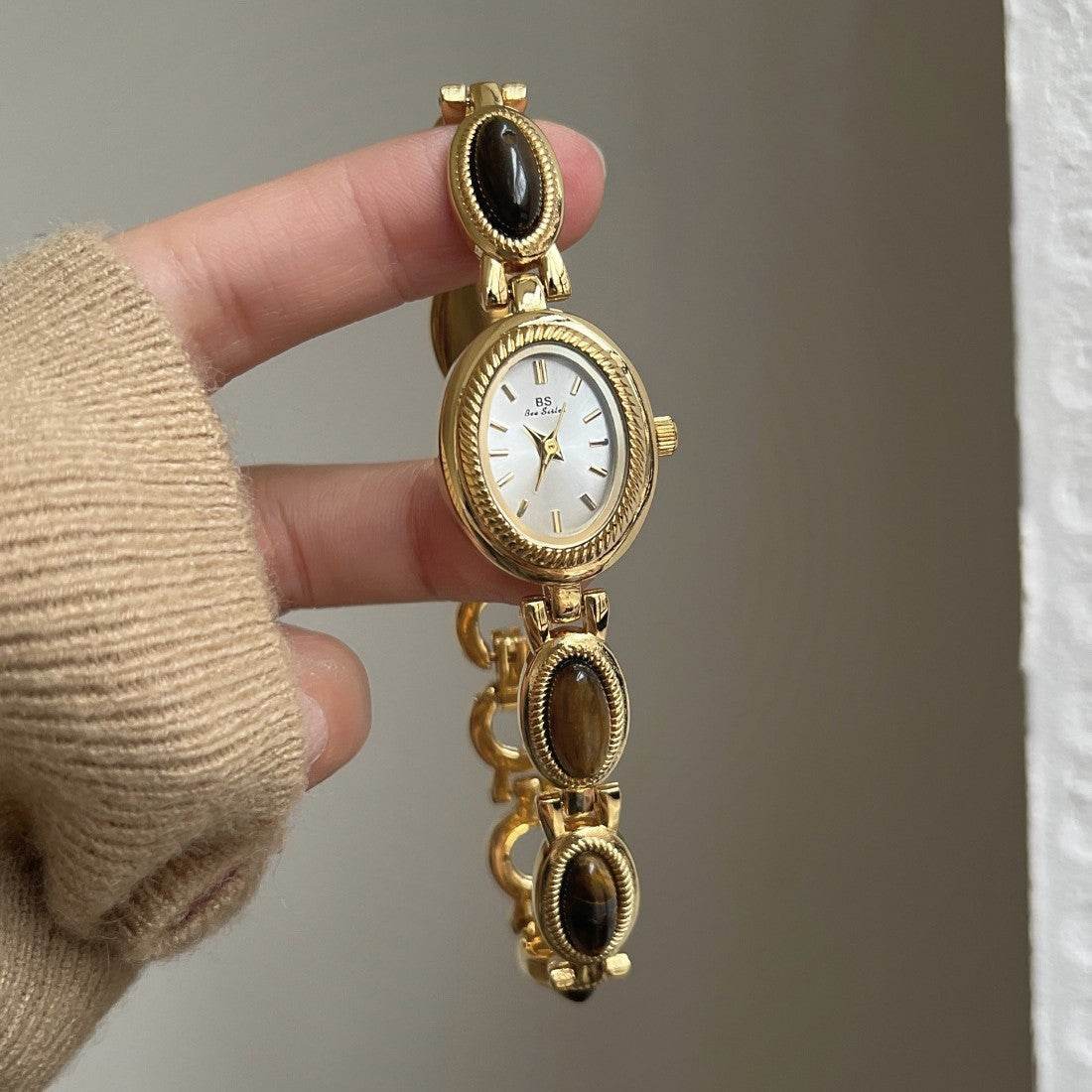 BS New Hot Selling Factory Direct Foreign Trade Small Fragrance Middle Ancient Light Luxury Pearl Bracelet Watch Elegant Women's Watch Small Gold Watch - Price Value Store