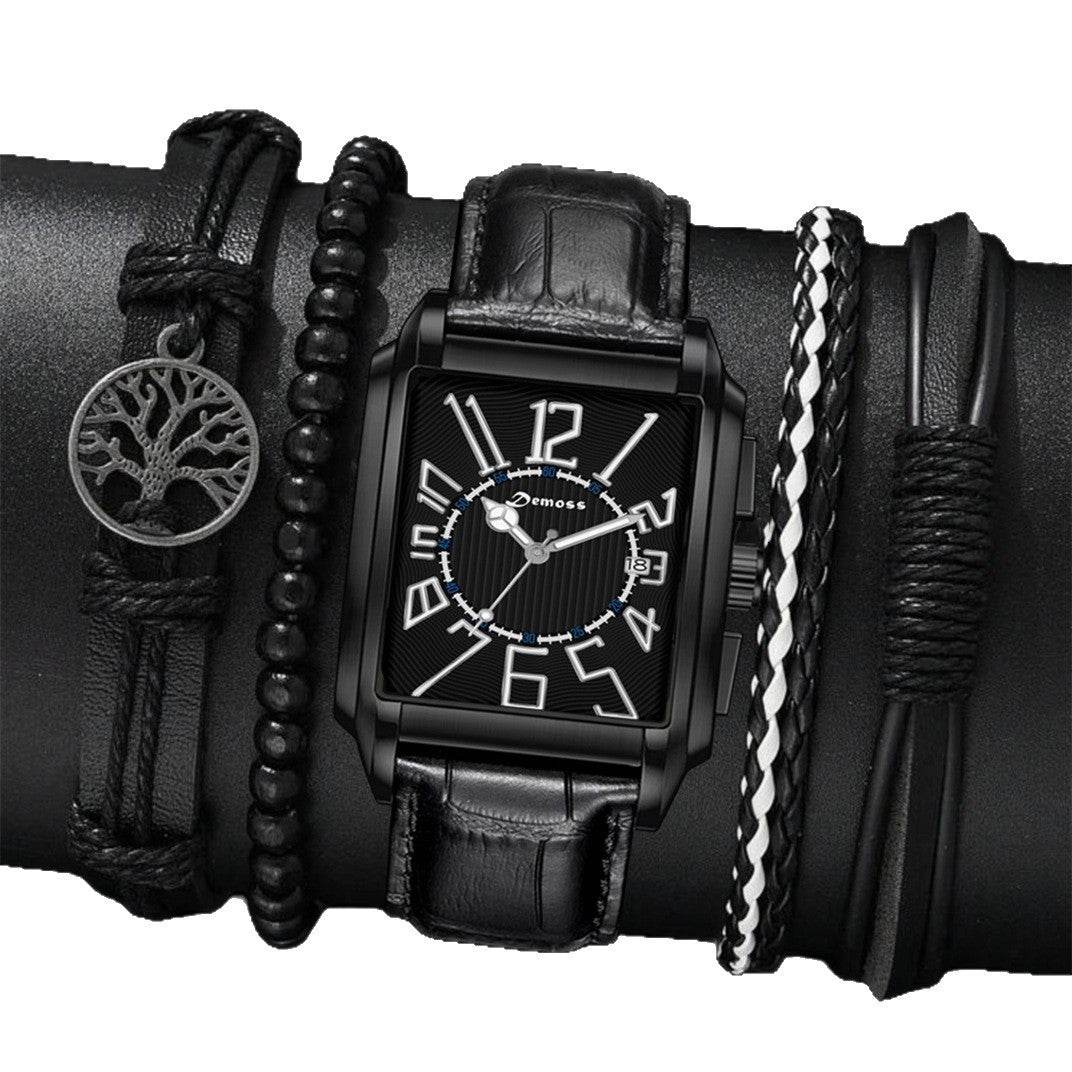 Fashion Men's Square Quartz Watch with Bracelet Set - Price Value Store