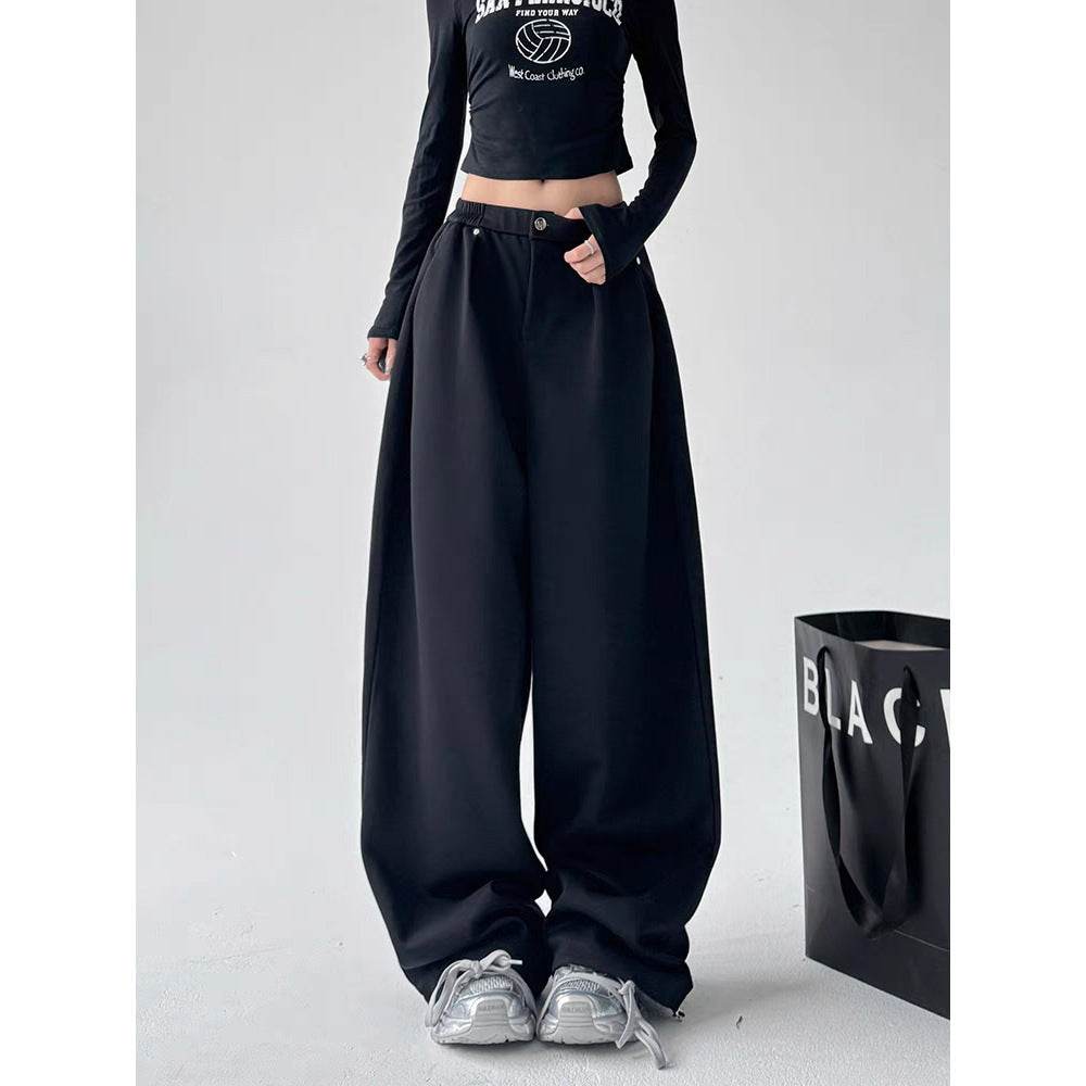 Women's Leather-Patched Casual Wide Leg Pants - Price Value Store