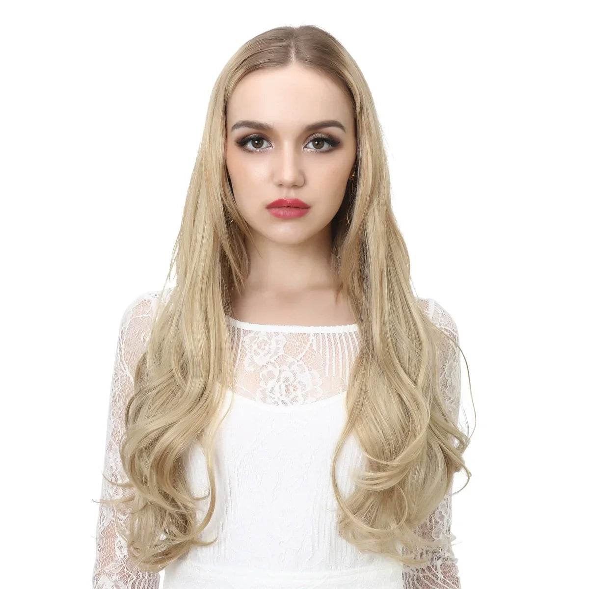 European and American wig one-piece hair quantity multiple U-shaped hair extension female fishing line wig invisible natural long curly hair - Price Value Store