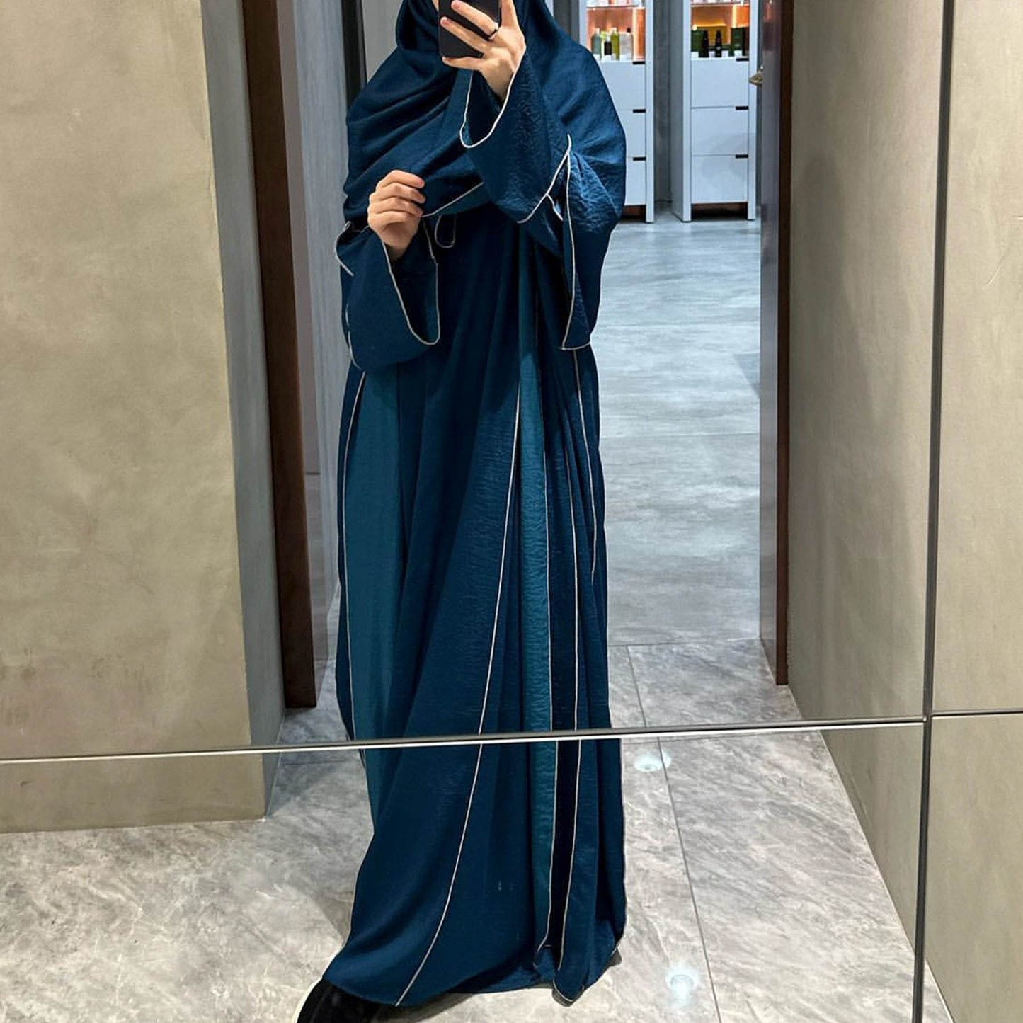 Dubai Solid Color Hook-Edge Cardigan with dress - Price Value Store