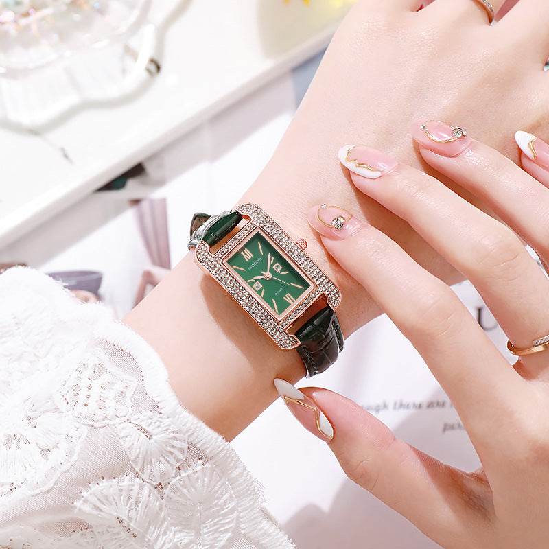 Elegant Diamond Green Dial Women's Watch with Quartz Movement - Price Value Store