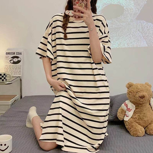 Women's Summer Cartoon Short Sleeve Pajama Dress - Loose Comfortable Home Wear - Price Value Store