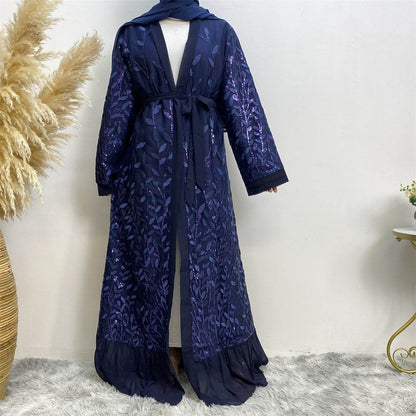 Leaf-patterned sequined robe - Price Value Store