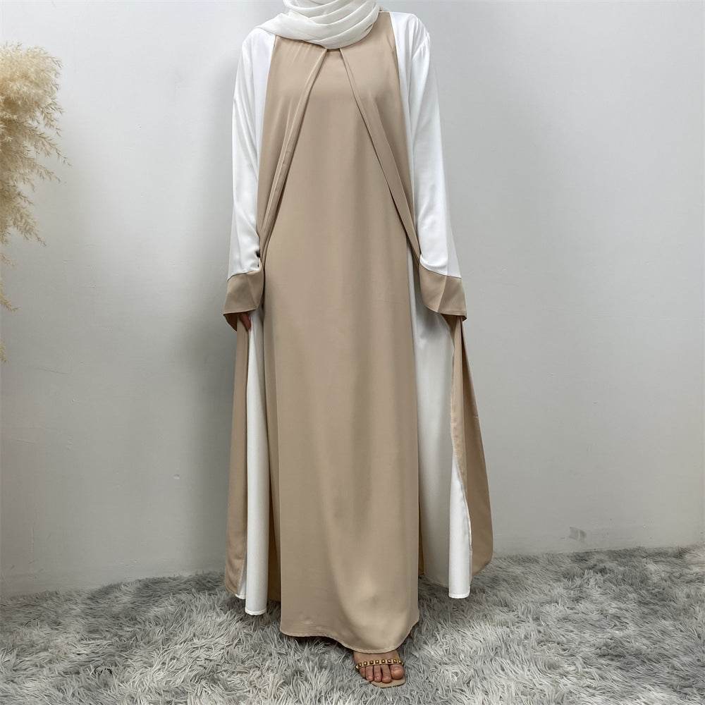 Patchwork fake two-piece cardigan dress - Price Value Store