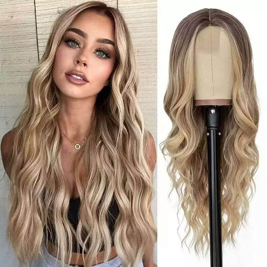 Middle-parted long wavy hair wig - Price Value Store