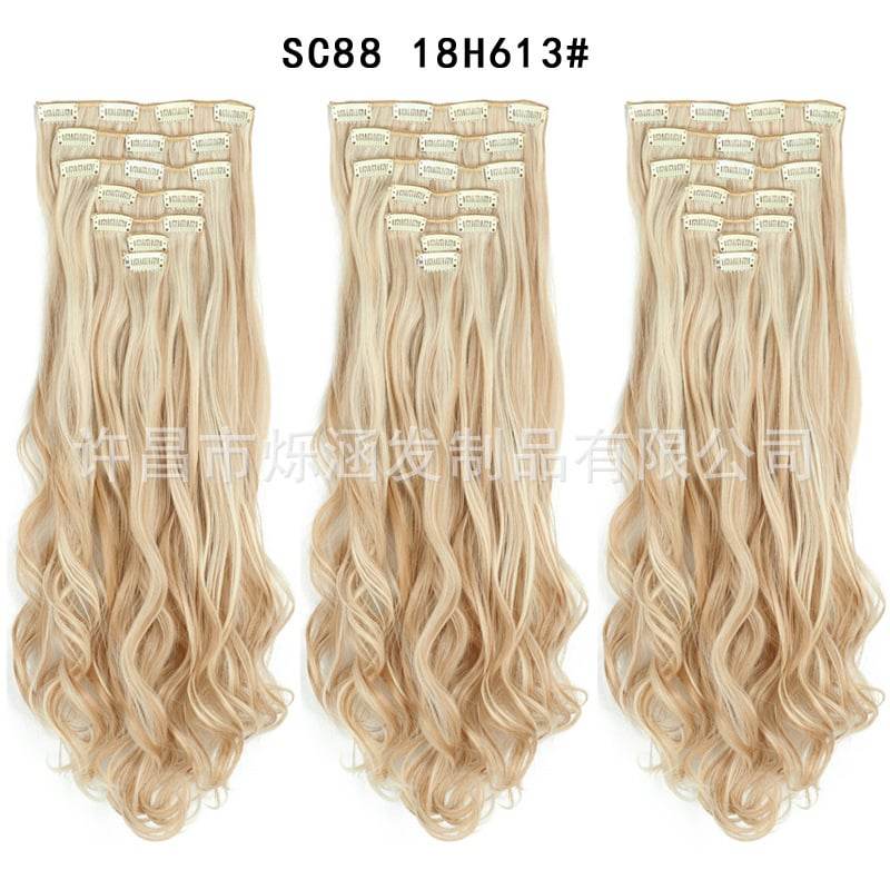 Seven Piece Wig Piece 16 Card Women Chemical Fibre High Temperature Silk Wig Long Curly Hair - Price Value Store