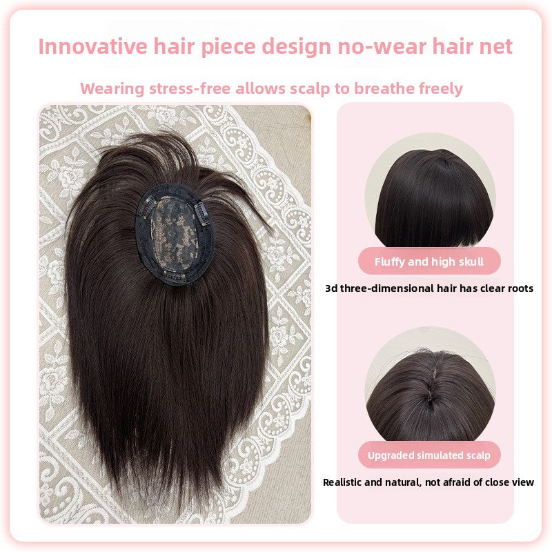 A female head cover with straight hair on top