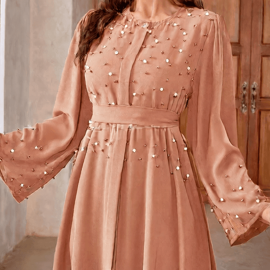Long-sleeved pearl long dress - Price Value Store
