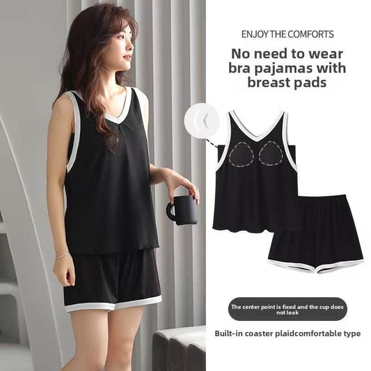 Summer Cool Ice Silk Pajamas Set with Built-in Padding - Price Value Store