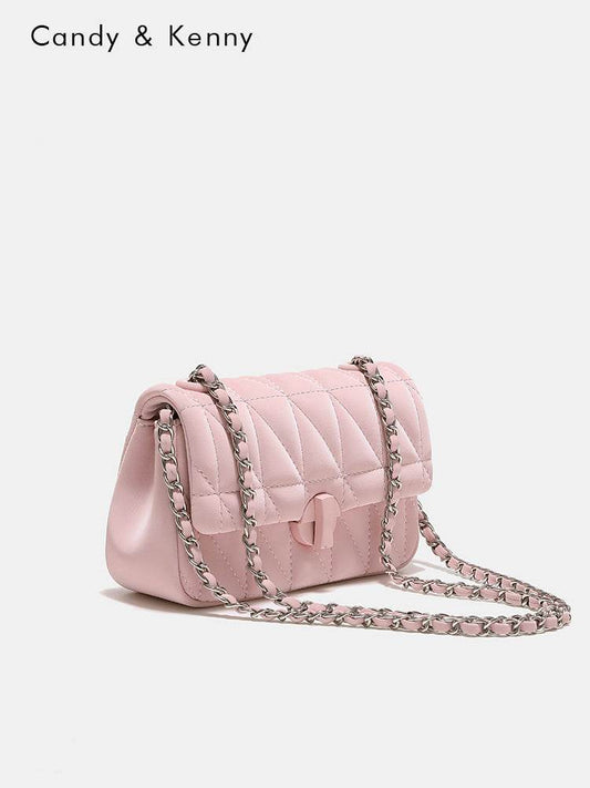 Pink checkered chain crossbody bag - Price Value Store