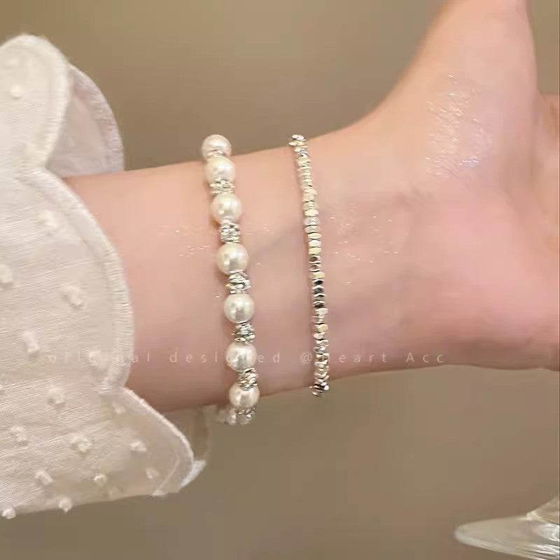 Elegant Pearl and Crushed Silver Beaded Bracelet - Price Value Store