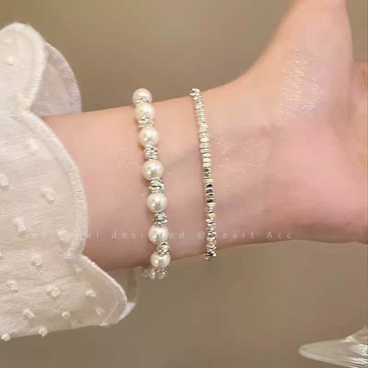 Elegant Pearl and Crushed Silver Beaded Bracelet - Price Value Store