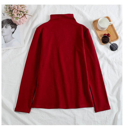 A velvet long-sleeved T-shirt as a base layer for women in solid colors - Price Value Store