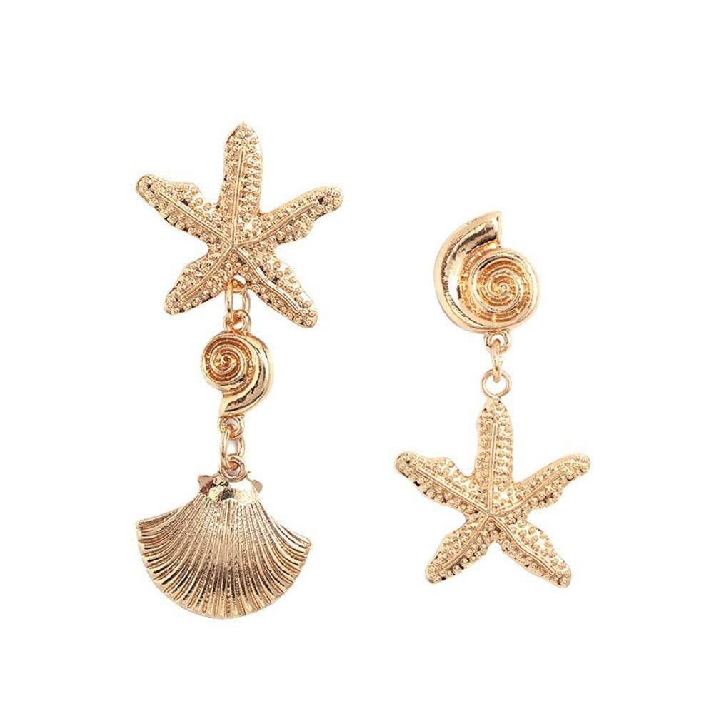 Personalized conch and starfish pendant necklace earrings - Price Value Store