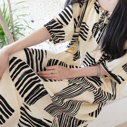 Women's Summer Cotton Silk Nightgown Dress with Belt, Korean Style - Price Value Store