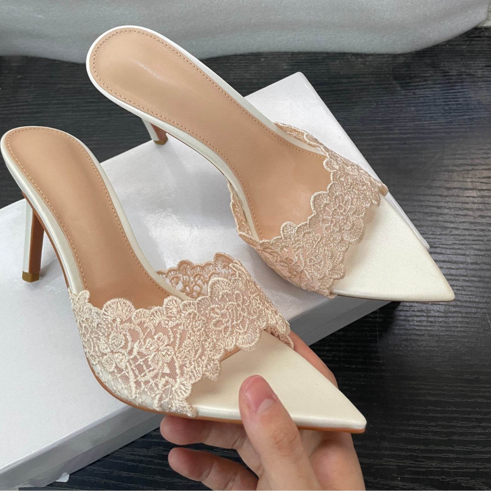 lace high heel slippers - Price Value Store