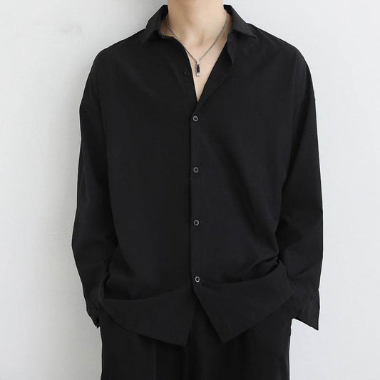Loose Ice Silk Men's Long Sleeve Shirt - Black/White/Dark Gray - Price Value Store