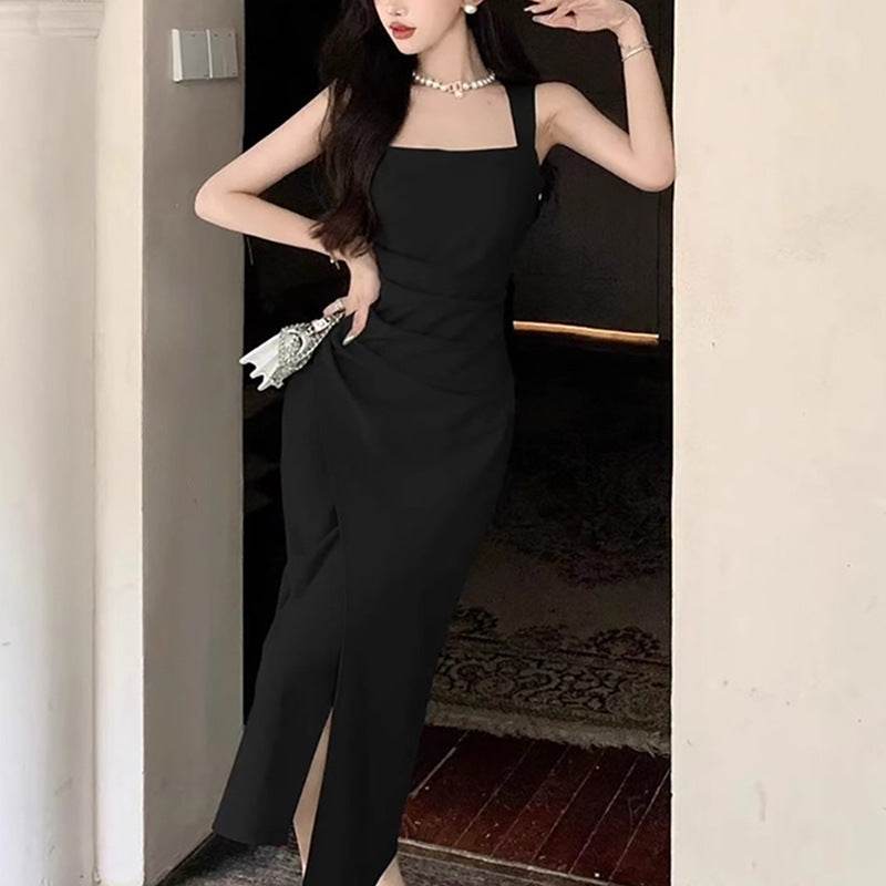 Elegant Satin Bodycon Dress - Summer Square Neck Sleeveless Midi Dress - Price Value Store