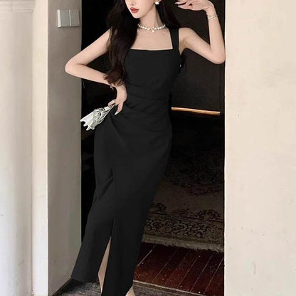 Elegant Satin Bodycon Dress - Summer Square Neck Sleeveless Midi Dress - Price Value Store