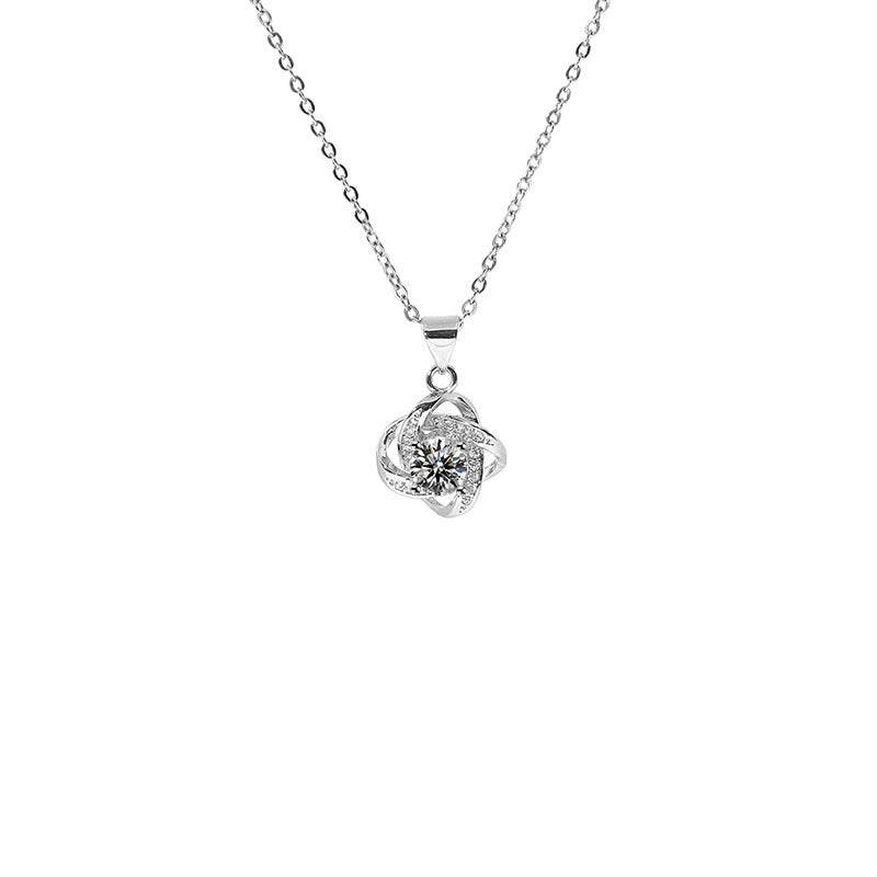 Titanium Steel Clover Necklace with Rotating Zircon Pendant - Price Value Store